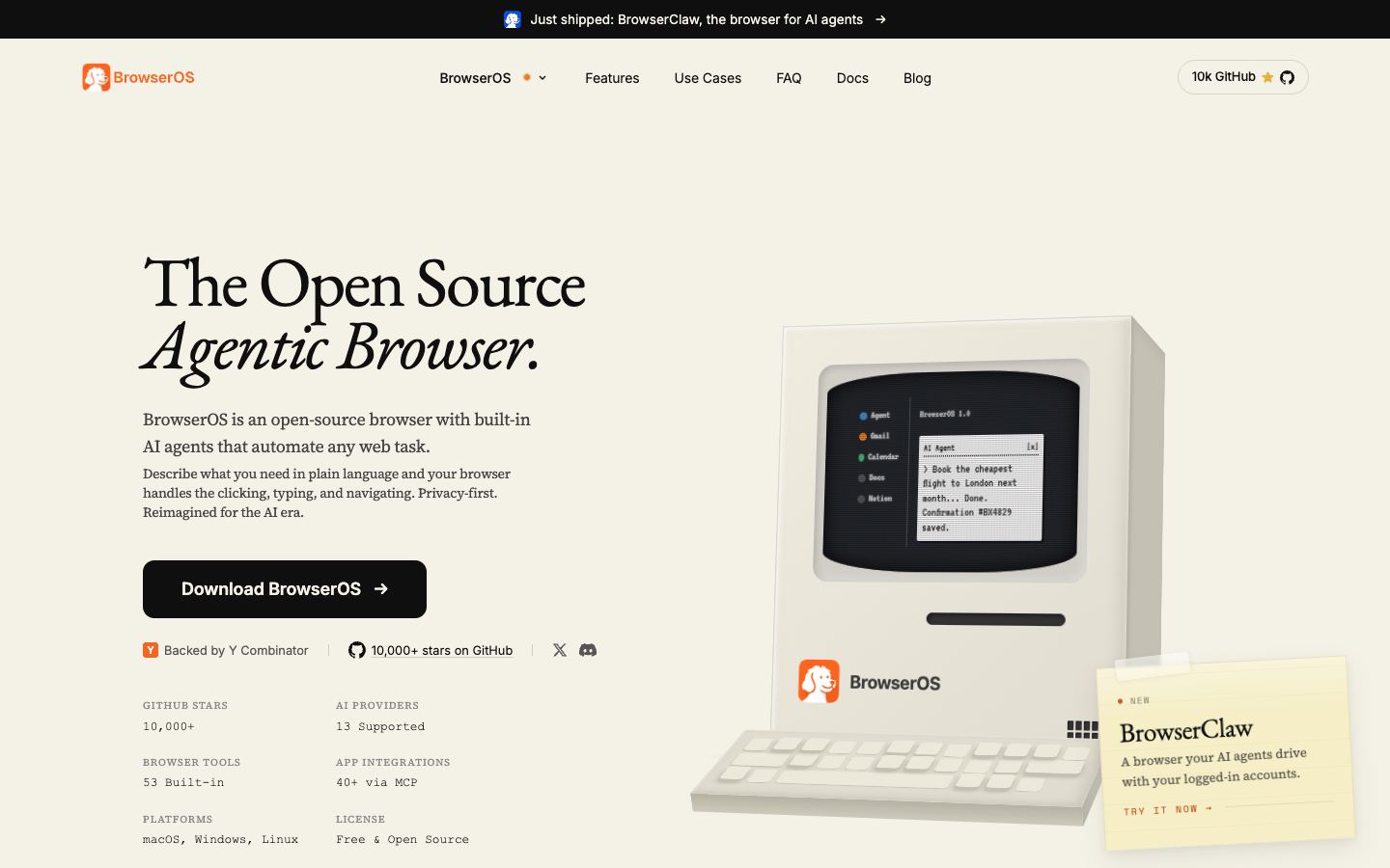 BrowserOS website