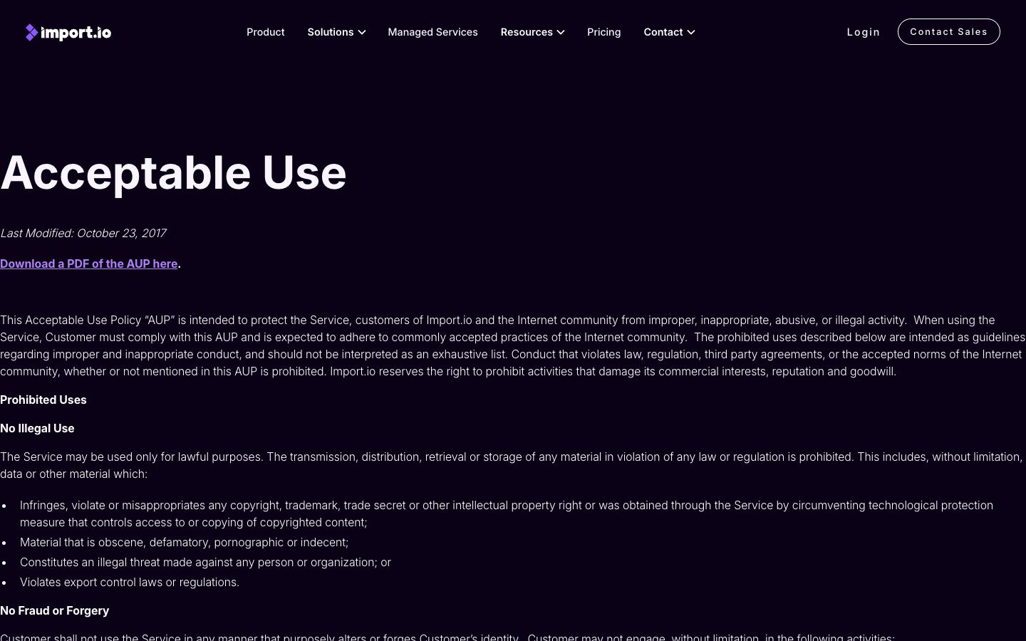 Import.io website