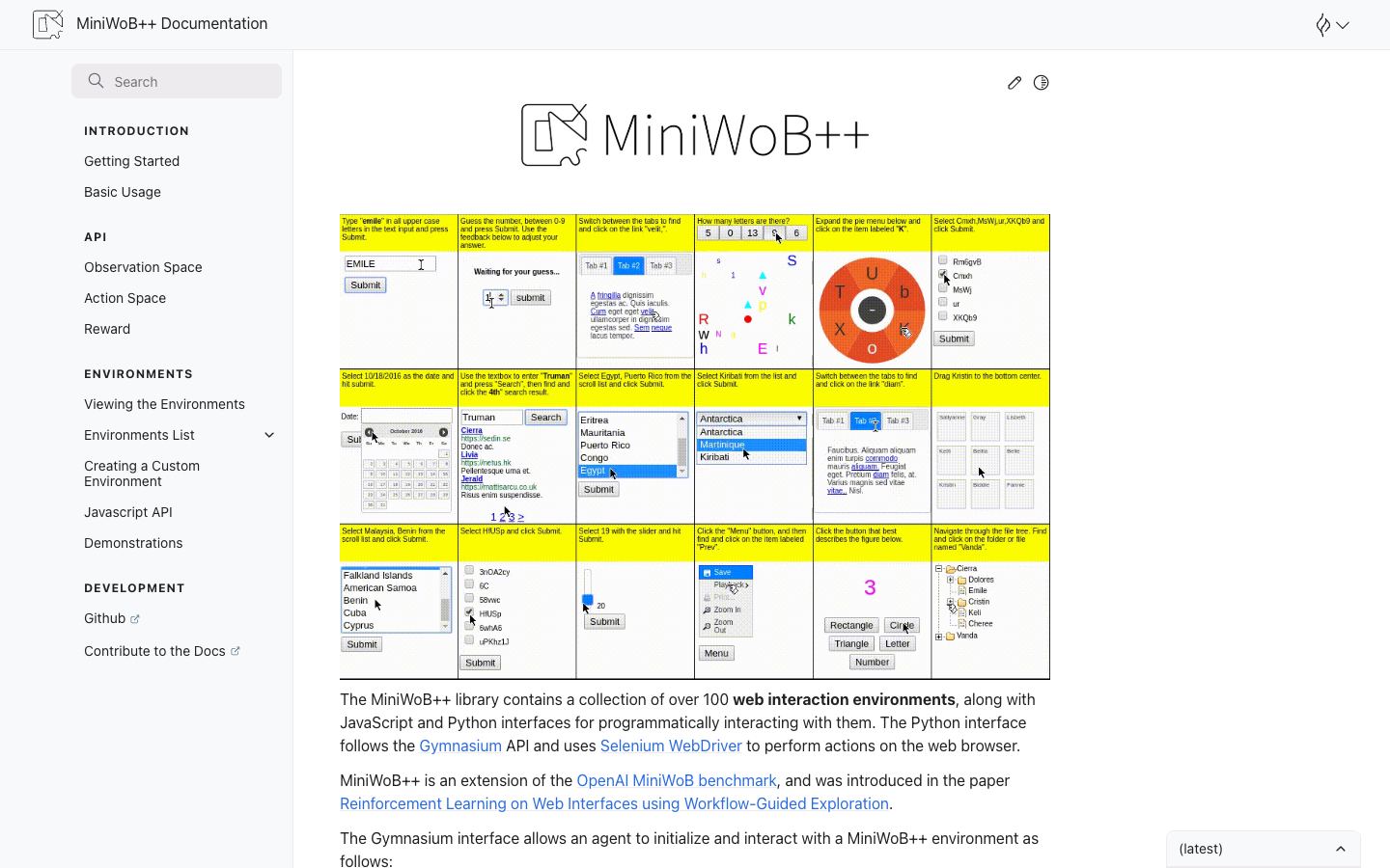 MiniWoB++ website