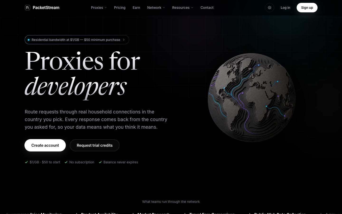 PacketStream website