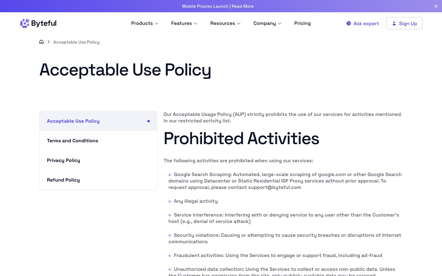 Byteful (formerly Ping Proxies) website