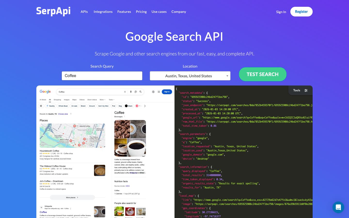 SerpApi website